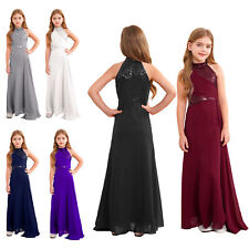 UK Girl Halter Neck Wedding Sequins Princess Pageant Formal Dress Maxi Ball Gown