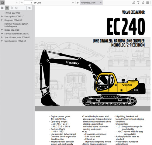 Volvo ec240 excavator - volvo, lc