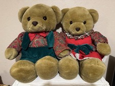 Vintage Allders Plush Teddy Bears Mummy & Daddy Christmas Themed - 20” Tall