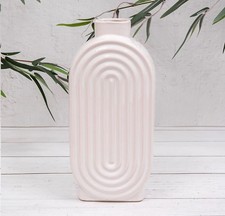 White Ribbed Oval Vase Glazed