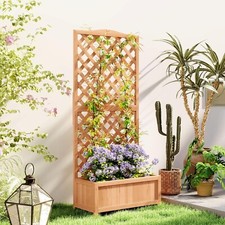 Outdoor Tall Wooden Garden Planter with Trellis Climbing Frame Raised Bed Decor