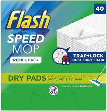 Flash Speedmop Pads x40 | Dry Hard Floor Dust Magnet, Pet Hair & Allergy Control