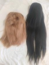 2 Human hair wigs, 1 black 1 caramel, medium caps, handmade, used both need TLC