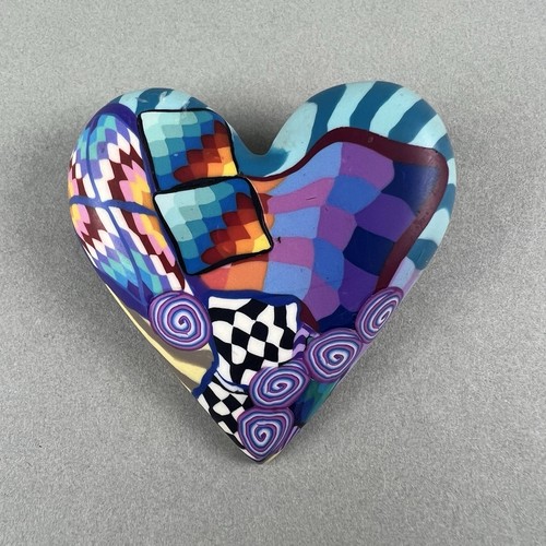 Polymer clay heart brooch - polymer,