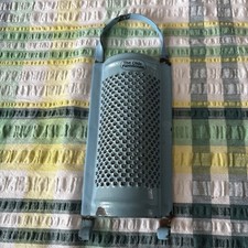 Vintage Enamel Metal Blue Nutmeg Parmesan Grater Olde Farmhouse Prop Display