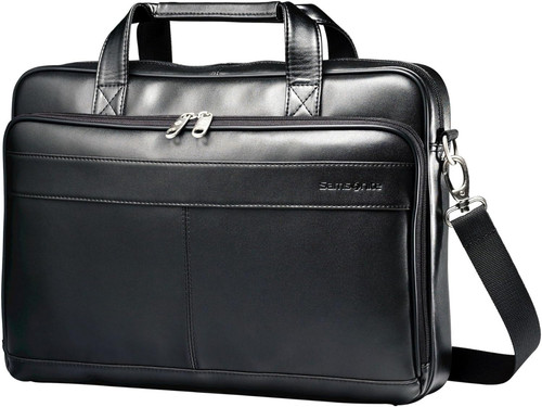 Black leather slim briefcase - leather,