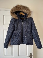 New Look ladies navy blue hooded quilted jacket coat size 12