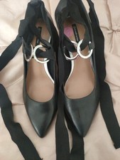 Stradivarius Pointed Toe Ribbon Ankle Strap Shoe 5 Silver Coloured Rings And...