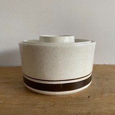 Brendan Erin Stone Sugar Bowl + Lid Arklow Ireland Cream/Brown Stripe 11cm Dia