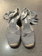 Zara Wedges Espadrilles Fabric Stripy Ankle Strap Size 4 37
