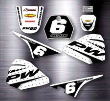 YAMAHA PW 80 WHITE GRAPHICS inc. Rider Name and Number Custom Stickers decals