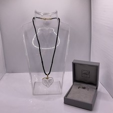 Lalique Crystal Entwined Heart Pendant, Gold Plated. Black Cord 41cm Necklace.