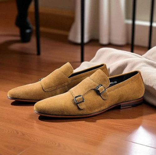 Men tan suede double monk - men's,