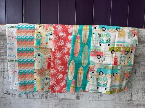 Tea towels coral - tea, (coral/waves/beach