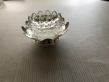 Antique Lotus Flower Posy vase,pot pourri bowl Glass Silver plated.Rare piece.