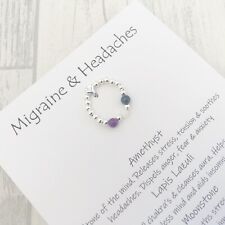 Sterling Silver Migraine Ring Headache Relief Gemstone Healing Crystal Stretch