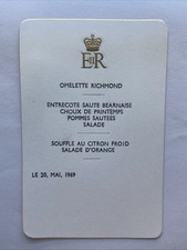 Royalty Queen Elizabeth Il Gold Embossed Dinner Menu Card With Royal Cypher 1969