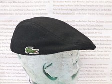LACOSTE Flat Cap Mens Wool Blend Flannel Beret Black Hat 3-Sizes Caps BNWT R£70