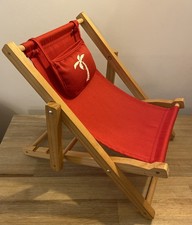 Build a Bear Red Wooden Deck Chair Sun Lounger Recliner Chair Beach Holiday