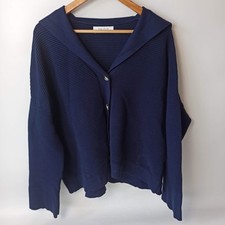 Paisie Sailor Collar Ribbed Cardigan - Maternity Friendly - Navy - Size L-XL