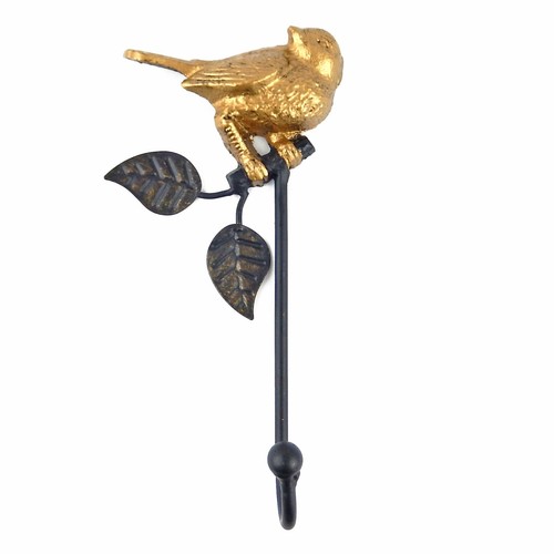 Bird leaves wall hook gold - wall,