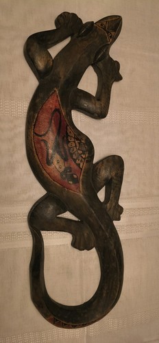 Hand carved wooden lizard - carved,