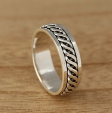 925 Sterling Silver Celtic Twist Spinning Thumb Band Ring 7mm Wide Mens/Womens