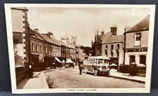 c 1930’s RP Ireland postcard - ATHLONE - Church Street, Shops & Lovely old bus