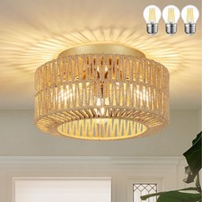 Boho Ceiling Light Handmade Rattan Lampshade E27 Chandelier Lamp Bedroom Hallway
