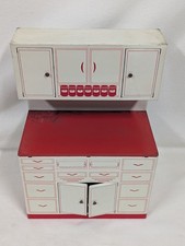1950s Wolverine Lithograph Tin Childs Play Toy Kitchen Hoosier Cabinet Cupboard