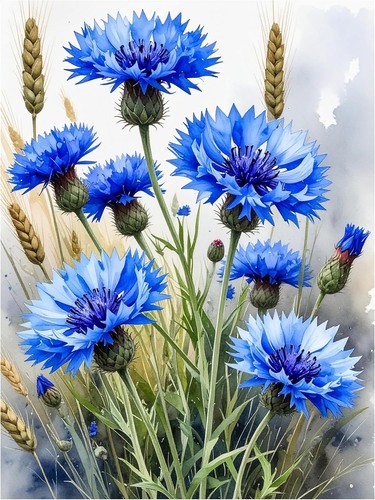 Tile mural blue cornflowers - mural,