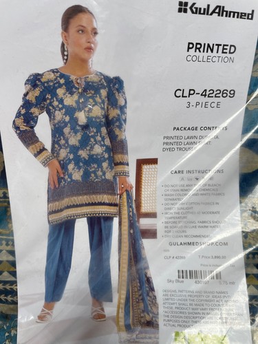 Gul ahmed 3pc lawn - gul, printed