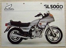 HONDA GL500D SILVER WING DL MOTORCYCLE Sales Specification Leaflet Jan 1982