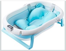 Portable Foldable Baby Bath with Thermometer and Cushion Safety Seat - Blue