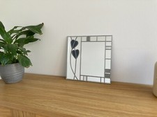 30cms x 30cm Mackintosh Hearts Grey Stained Glass effect mirror Handmade in UK