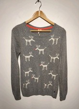 White Stuff UK 8 Stanley Stag Jumper Grey Reindeer Christmas Wool Blend