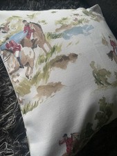 HANDMADE HORSE RIDING FOREST FABRIC CUSHION COVER 16x16 inches