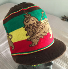 Rasta Dreadlocks peaked Tam Hat stretchy medium size Brown Lion of Judah