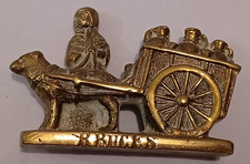 Small  Vintage solid brass Dog and cart with lady market seller
