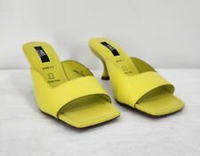 M&S Shoes Citrus Green Wide Fit Leather Square Toe Slip On Kitten Heels