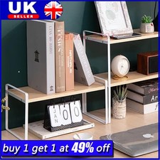 2 Tier Desktop Bookshelf Organizer Rack Storage Display Shelf Metal Side UK