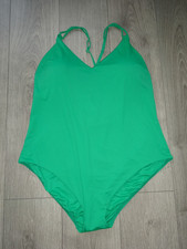 M&S MARKS & SPENCER BRIGHT GREEN PLUNGE SUN SMART SWIMMING COSTUME SIZE 24 LONG