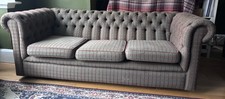 Chesterfield Sofa 3 Seater Fabric Settee Grey Blue