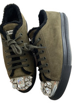 Miu Miu Real Fur Lining Crystals Trainers Sneakers Shoes Sz 38