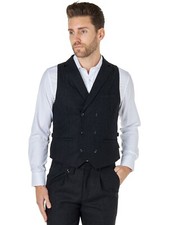 Men's Herringbone Tailored Fit Collar Waistcoat Vintage Retro 1920s Tweed Vest