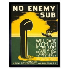 Usa Navy Periscope Submarine War Binoculars Vintage Advertising Framed Art Print