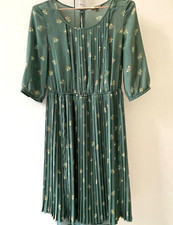 NW3 Hobbs Heart Tree Dress dark green midi tea dress & separate slip Size 10 vgc