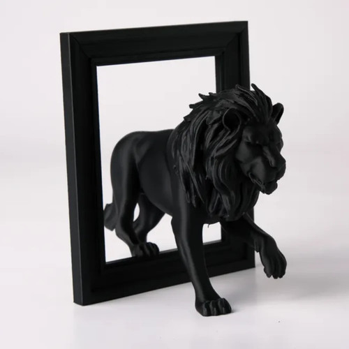 Matte black lion sculpture - black,