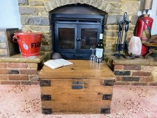 Old Antique Pine Chest, Vintage Wooden Storage Trunk, Blanket Box, Coffee Table.