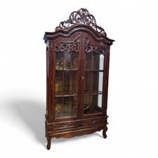 Carved double display cabinet - Large antique style mahogany ornate cabinet